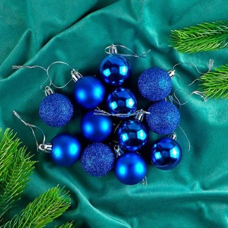 Новогоднее украшение. Набор синих елочных шаров 4 см 12 шт НУ-5358