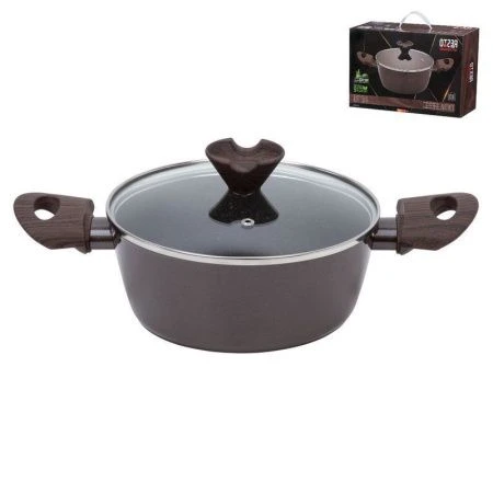 Кастрюля 2,5л  алюминий АП CARINA со стекл.крышкой 20см индукция (6) ВЫВОД