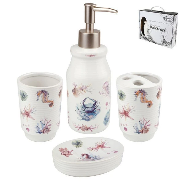 Набор для ванной комнаты керамика 4пр МОРЕ JC-10696 (12)