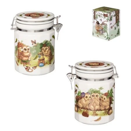 Банка для сыпучих продуктов с клипсой 800мл 15*10см фарфор СОВЫ (12)