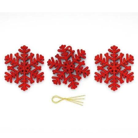 Игрушки новогодние на елку СНЕЖИНКА набор 3шт 10,5см пластик красный OSHR20-228/JC-16501 (1600)