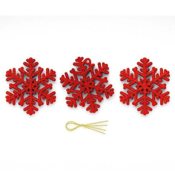 Игрушки новогодние на елку СНЕЖИНКА набор 3шт 10,5см пластик красный OSHR20-228/JC-16501 (1600)