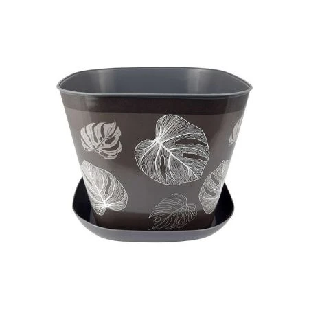 ЯЯЯКашпо квадратное 3,7л с поддоном Листопад темно-серый (18) ВЫВОД