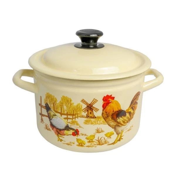 Кастрюля 9л эмаль ПОДВОРЬЕ слон.кость с рис. цилиндрическая борт. 41804-212/6-У (2)