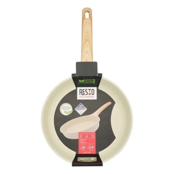 Сковорода 26см h5,9см алюминий АП RAN ручка soft-touch имит. дерева, индукция бежевая (6)