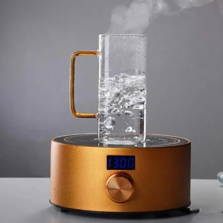 Кружка 300мл 60*135мм стекло квадратная с синей ручкой JC-15590 (120)