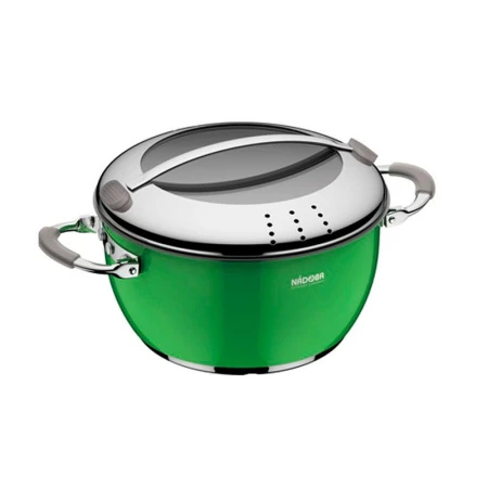 Кастрюля 2,8л нерж.сталь NADOBA стекл.крышка со сливом 20см зеленая (2) ВЫВОД