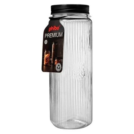 Банка для сыпучих продуктов 2л пластик PREMIUM квадратная с рельефом и эмбоссингом черная (12)