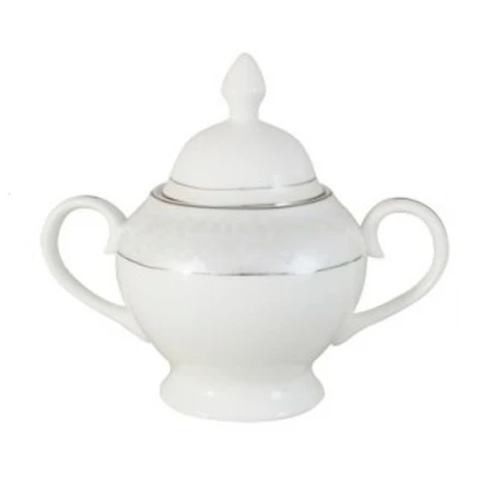 Сахарница 350мл фарфор МЕЛИСЕНТА белый с серебристым кантом AL-14-310/21-E5