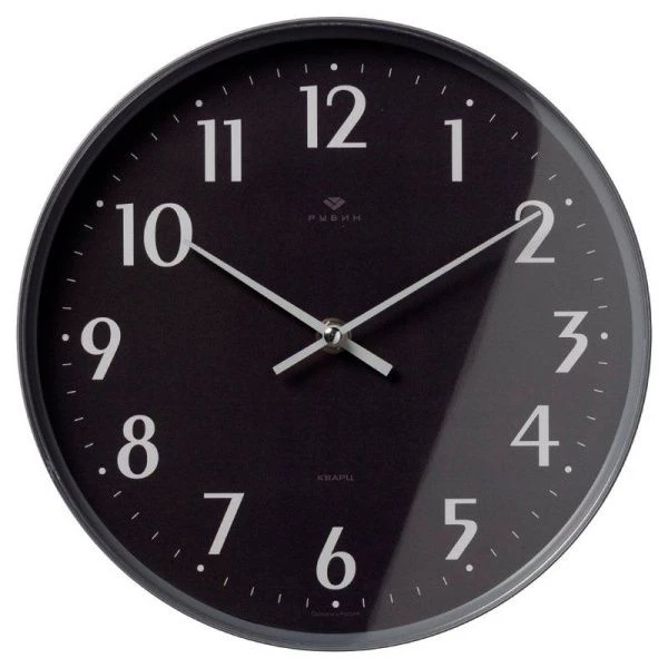 Часы настенные 25см пластик РУБИН Классика серый (10)