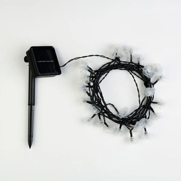 Гирлянда садовая на солнечной батарее пластик 4,5м 30 ламп 2 режима Розы белый свет (50)