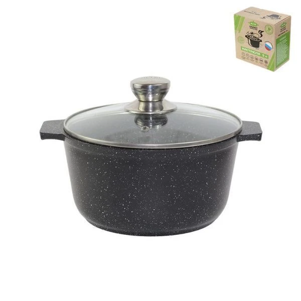 Кастрюля 3л алюминий АП Granit Perfection black со стекл.крышкой (6)