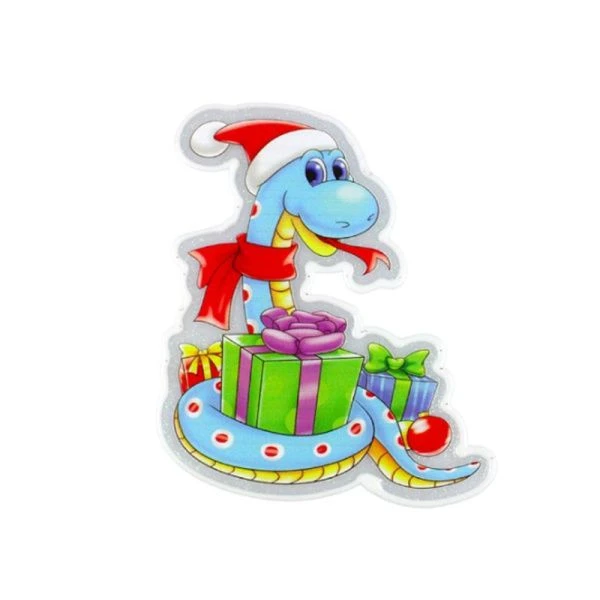 Наклейка новогодняя на окно ГОД ЗМЕИ 15*13см силикон микс JC-16571 (960)