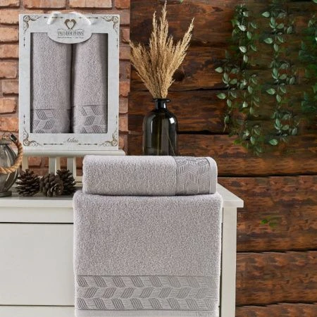 Набор полотенец махровые 2пр 50*80/70*130см TWO DOLPHINS ATLAS светло серый подар.уп.