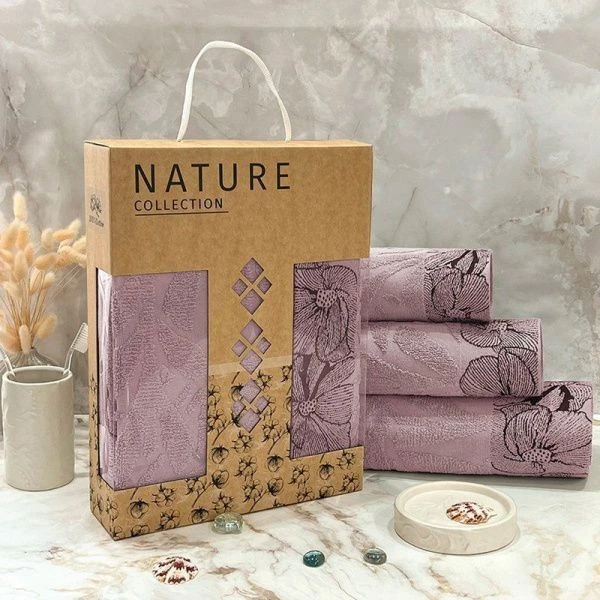 Набор полотенец махровых 3 шт.30*70/50*90/70*140см Фиалка 07-157 темно-фиолетовый 450гр