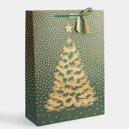 Пакет бумажный 30*42см золотисто-зеленый Елка New year ANLAF-2016