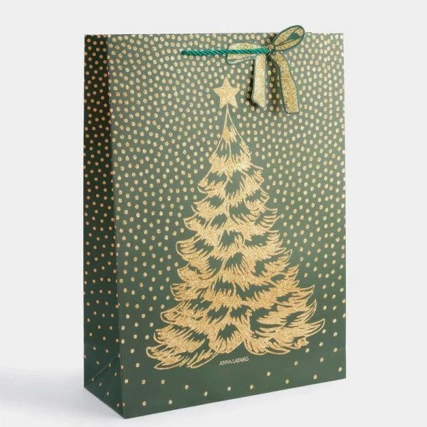 Пакет бумажный 30*42см золотисто-зеленый Елка New year ANLAF-2016