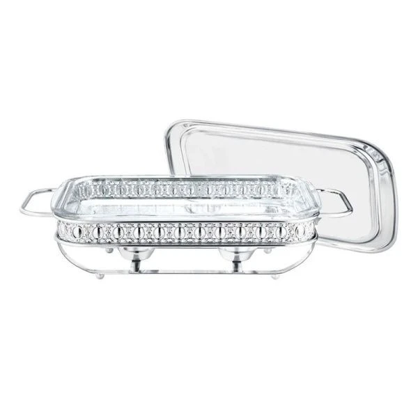 Мармит 1,8л стекло квадратный с мет.крышкой на мет.подставке 1 свеча Silver HT95211 (8)