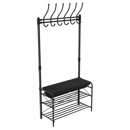 Вешалка напольная 6 крючков, 3 полки с ящиком 825*335*1750мм металл матовая черная ВПШ2 (1)