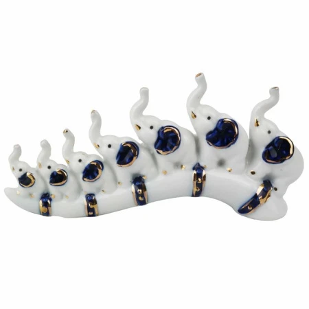 Фигурка Семь слонов на роге изобилия фарфор 8*16см белые с синим F185А (144)