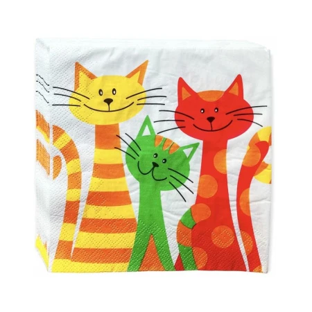 Салфетки бумажные Art Bouquet 20шт. 3-х слойные 33*33 Декоративные коты (12)