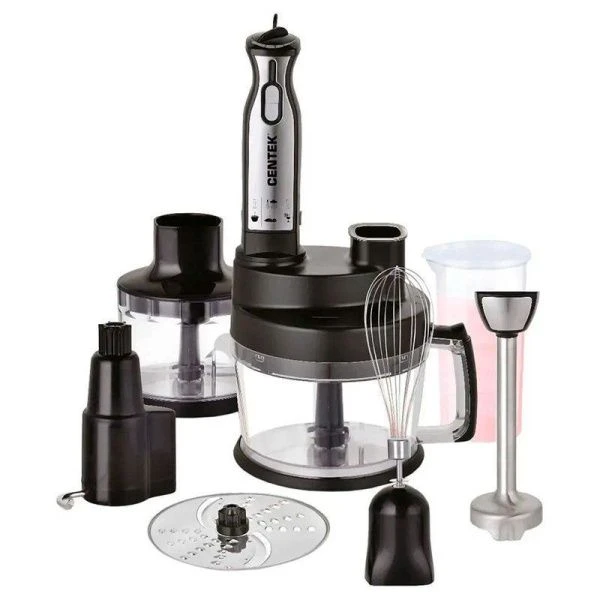 Блендер погружной нерж.сталь Centek CT-1310 1500Вт, шинковка 2л, чоппер 500мл, венчик, стакан(2)