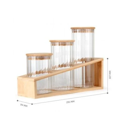 Банки для сыпучих продуктов набор 3шт 500/700/ 880мл стекло с дер.крышками прозрачный ВС-010 (6)