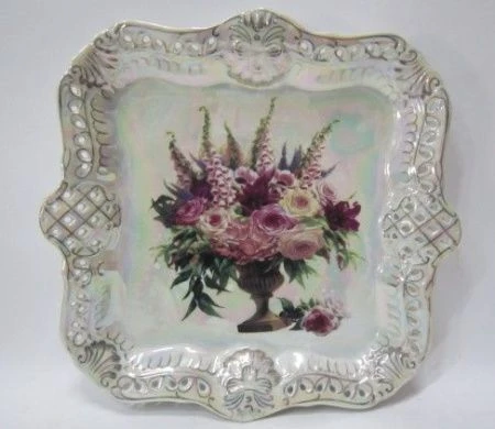 яяяТарелка декоративная 22*25см Цветочный натюрморт ажур.фар подар.уп. E-11BP-K2057 (24)