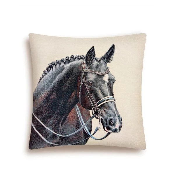 Наволочка декоративная 45*45см гобелен КОНЬ черный