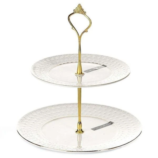 Этажерка сервировочная 2 яруса керамика 16,5/21cм СНЕЖНАЯ КОРОЛЕВА малая круглая MB0134-A (3/12)