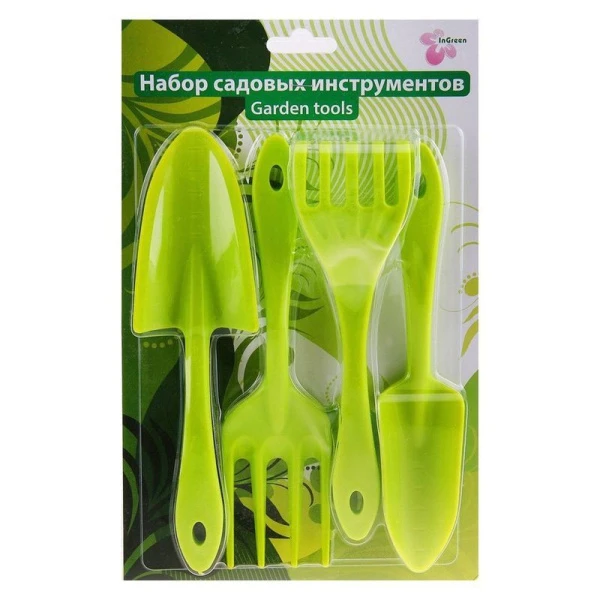 Набор садовых инструментов (лопатка, совок для пересадки, грабельки, вилка для рыхления) (22)