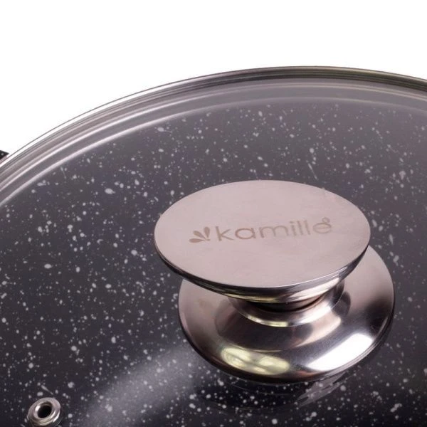 Кастрюля литой 6,5л алюминий АП со стекл.крышкой 28см h12,5см черный мрамор (8)