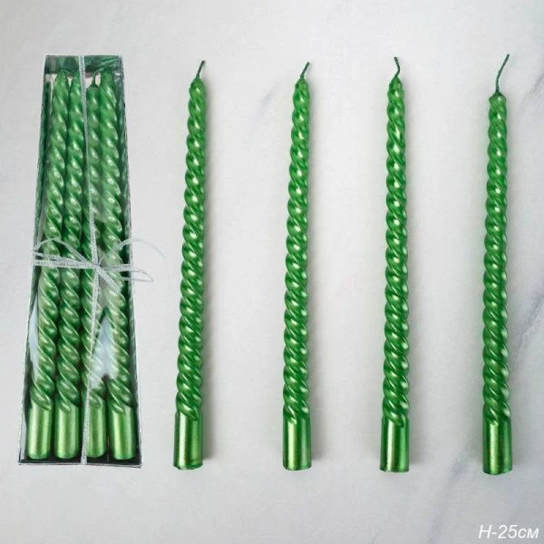 Набор свечей 4шт 25см парафин витые глянцевые зеленый LY-153 (144)