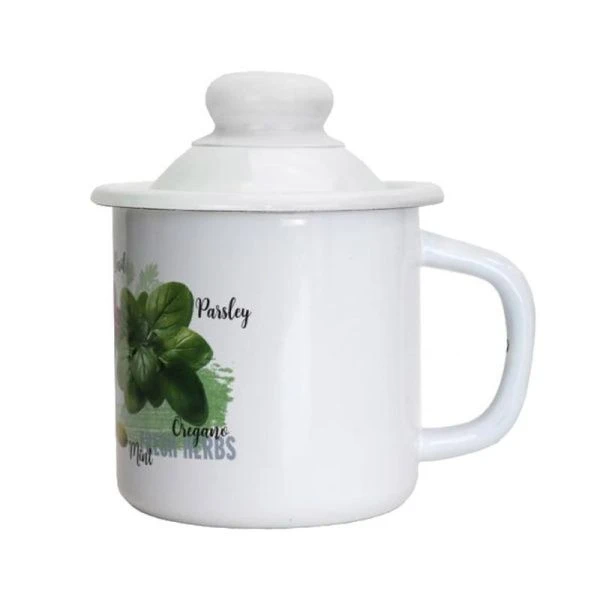 Кружка 1л эмаль БАЗИЛИК с крышкой белая с рис. 01-0207/4 (12)