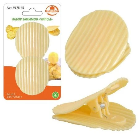 Зажим для пакетов набор 2шт 6*5*3,5см пластик Чипсы VL75-45 (12/144) Зажим для пакетов набор 2шт 6*5*3,5см пластик Чипсы VL75-45 (12/144)