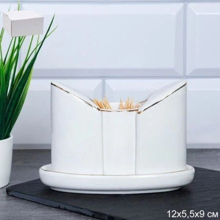 Набор для специй 3пр 12*5,5*9см фарфор на подставке белый Золото FY203004 (48)