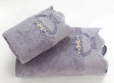 яяяНабор полотенец махровые вышивка Karna SOFIA-2 (50*90/70*140) (Фиолетовый)