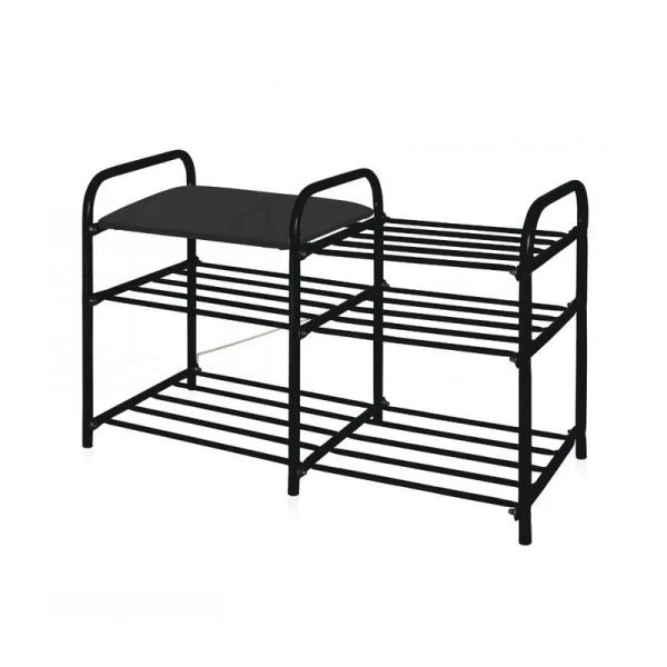Полка для обуви 3 секции 500*330*800мм металл ЛЮКС сиденье винил черный/матовый черный ЭТЛ3-1 (1)