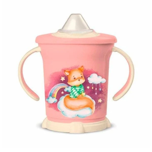 Поильник детский 270мл пластик розовый с ручками (12)