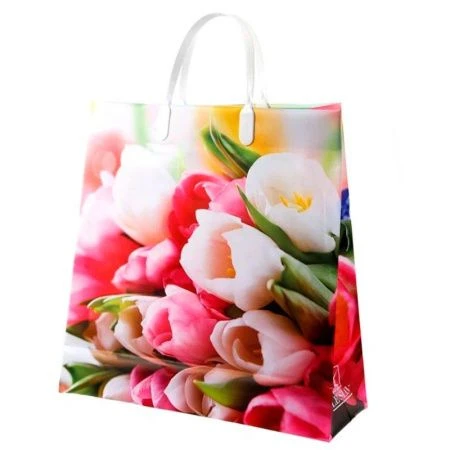 Пакет с пластиковой ручкой полиэтилен 30*30*10см Нежность тюльпанов (20/200)