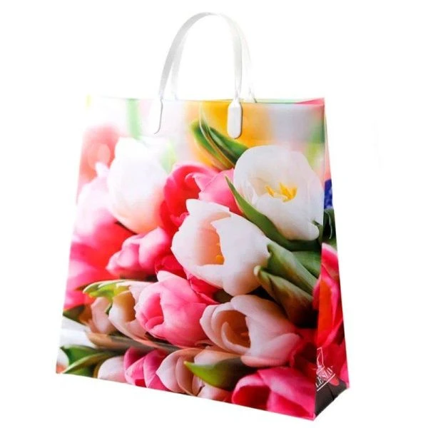 Пакет с пластиковой ручкой полиэтилен 30*30*10см Нежность тюльпанов (20/200)