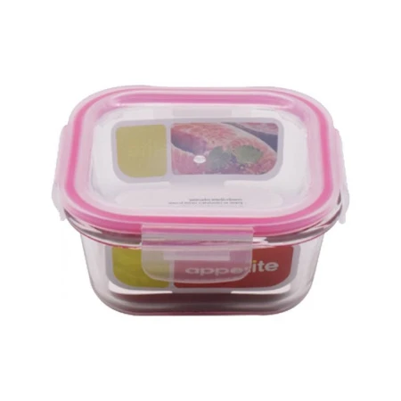 Контейнер пищевой 520мл стекло квадратный розовый SL520SF (12)