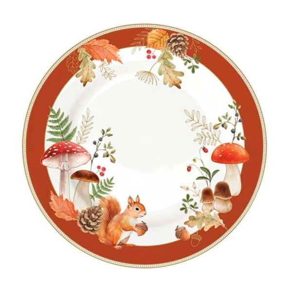 Тарелка мелкая 19см фарфор Autumn Breeze Белка и грибы белая десертная EL-R0944/AUBR (48)