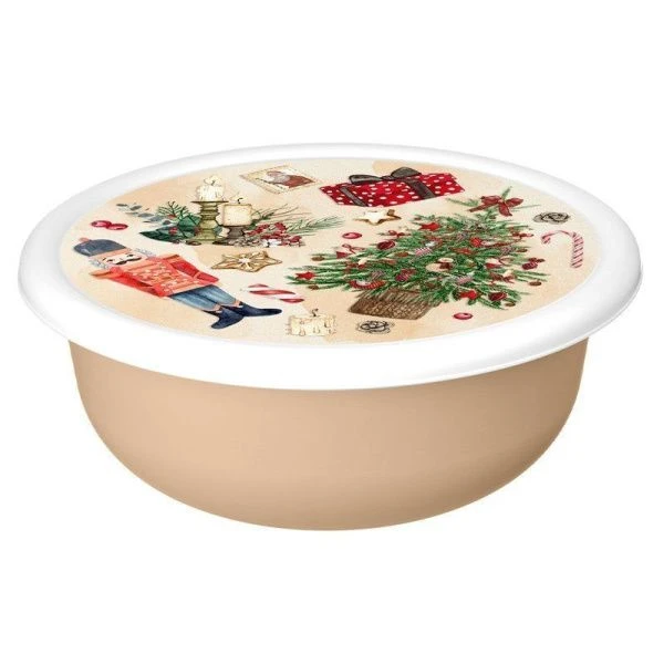 Миска 2,1л пластик ИГРУШКИ с крышкой с декором бежевый (24) 223138327/10