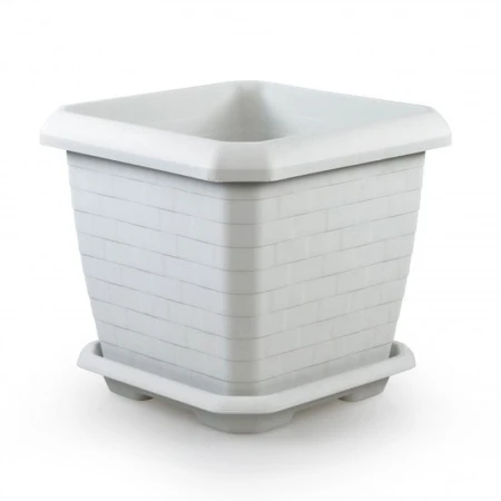 яяяГоршок Измир квадрат 74,3л с поддоном белый/серый (1)