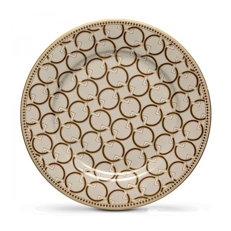 Тарелка мелкая 19,5см фарфор Deco бежевая с золотистым кантом Круги и квадраты десертная PM-0122/DEC1 (48)