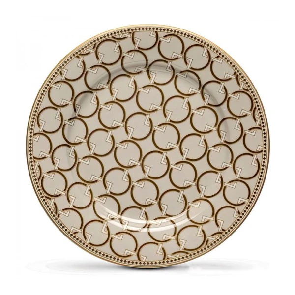 Тарелка мелкая 19,5см фарфор Deco бежевая с золотистым кантом Круги и квадраты десертная PM-0122/DEC1 (48)
