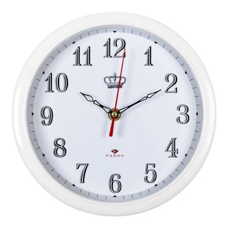 Часы настенные пластик 22см РУБИН Императорские белые (10)
