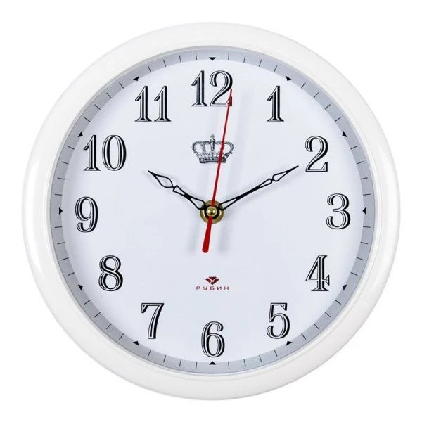 Часы настенные пластик 22см РУБИН Императорские белые (10)