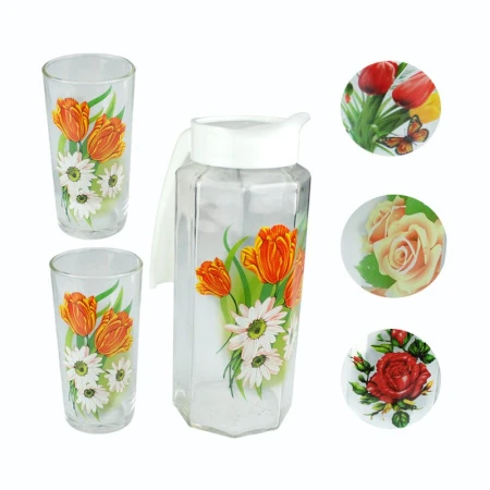 Набор питьевой 3пр (кувшин, 2 стакана) стекло ЦВЕТЫ (6)